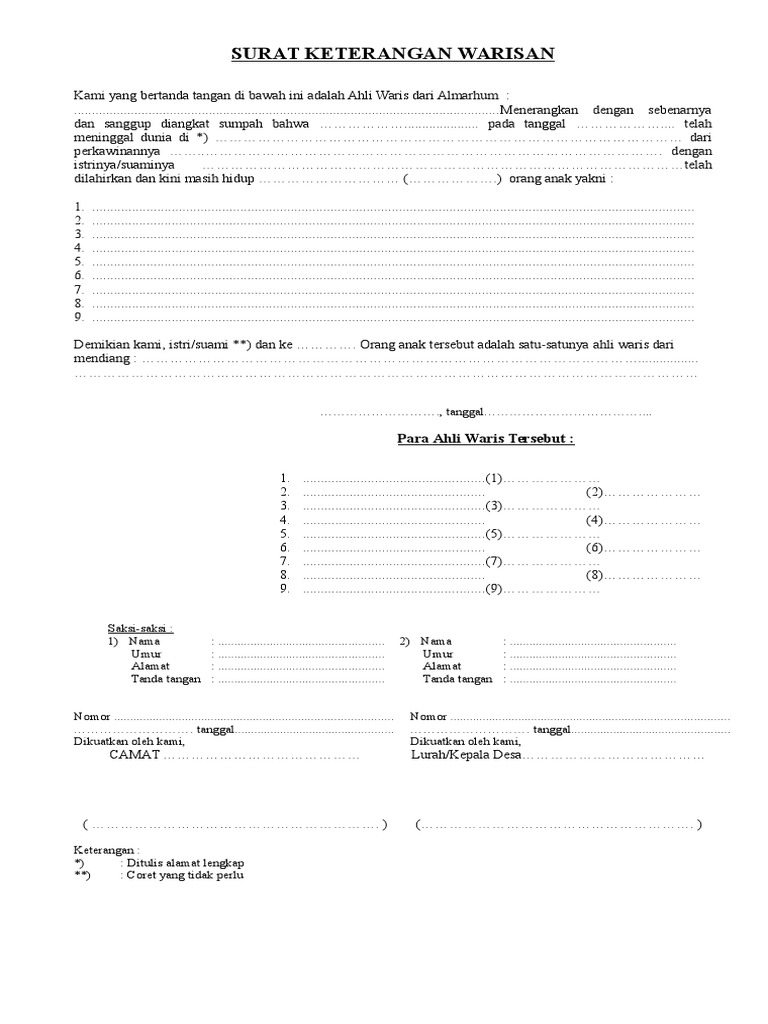 Surat Keterangan Ahli Waris