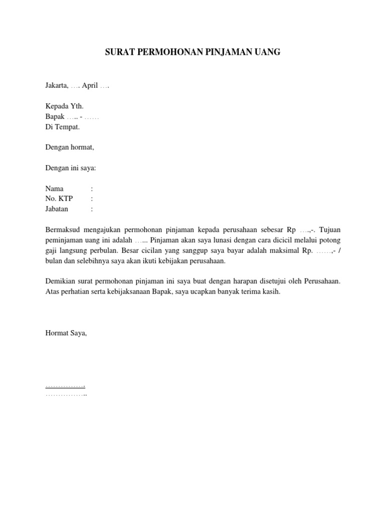 Surat Permohonan Jaman Uang