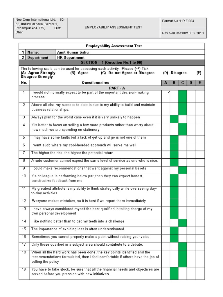 Employability Assessment Test Format | PDF | Psychological Concepts ...