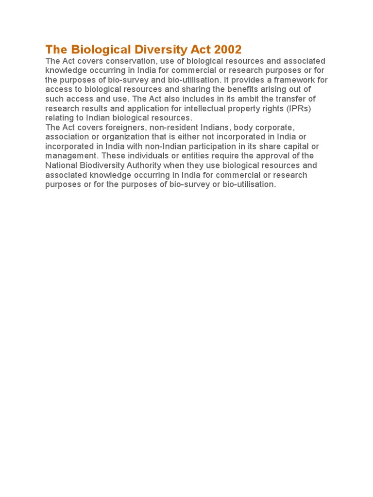 The Biological Diversity Act 2002 PDF