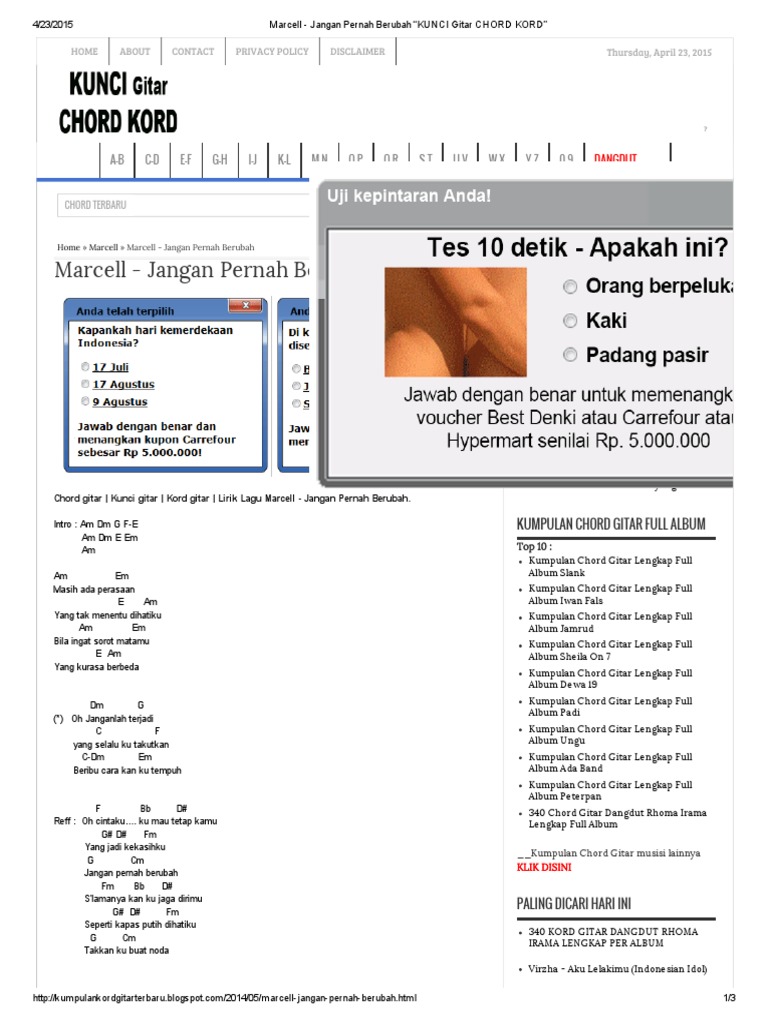 Marcell Jangan Pernah Berubah Kunci Gitar Chord Kord Pdf