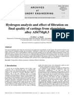 Hydrogen Analysis and Effect of Filtration On Final Quality Ofcastings Fromaluminium Alloy