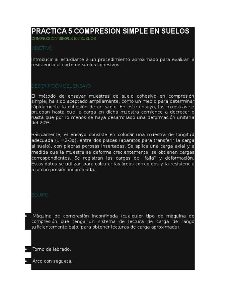 Ensayo de Compresión Simple en Suelos | PDF | Hormigón | Acero