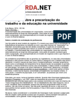 Sobre a Precariedade do trabalho e da pesquisa na universidade.