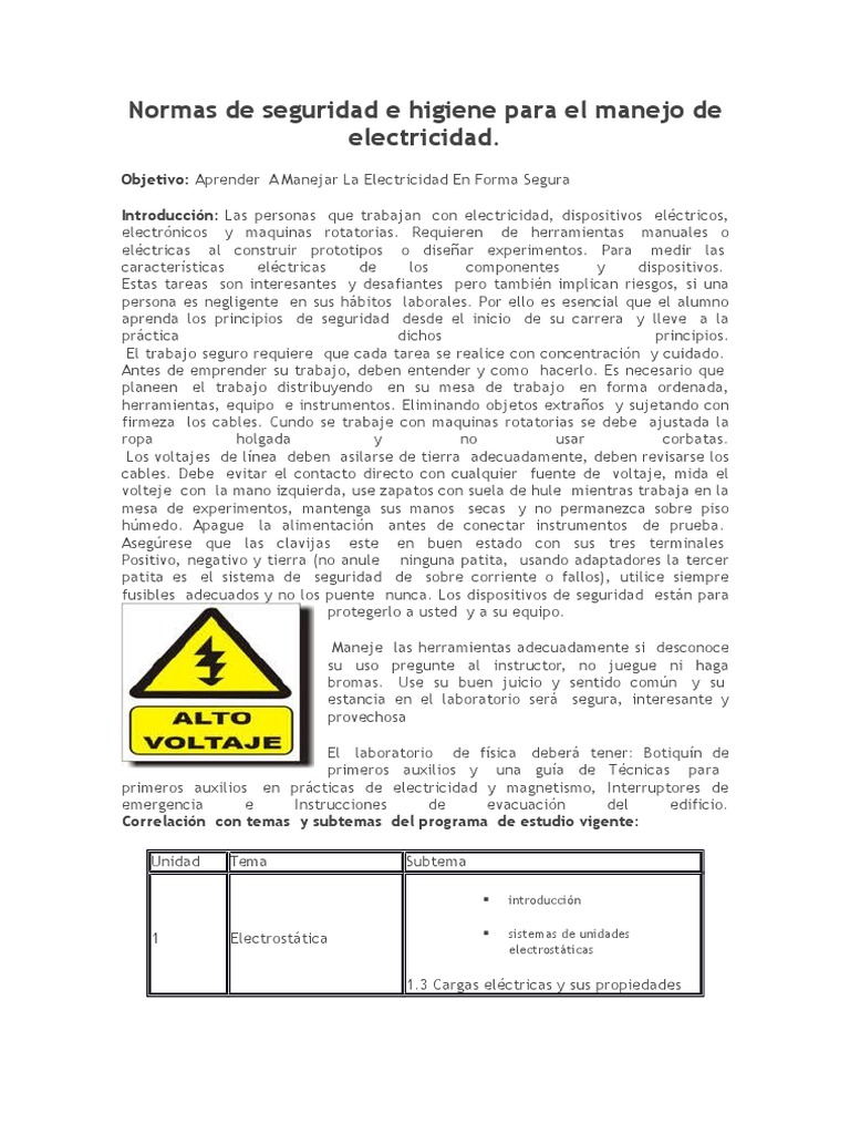 Normas de Seguridad e Higiene para El Manejo de Electricidad ...