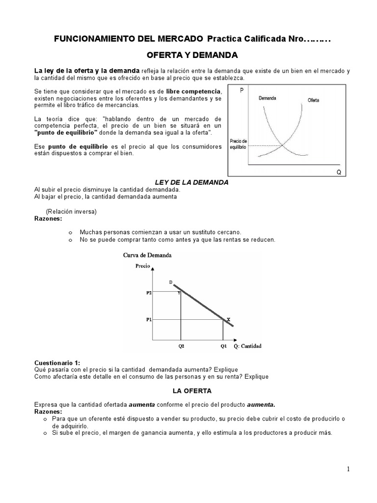 Oferta y Demanda: Equilibrio de Mercado | PDF | Oferta (economía ...