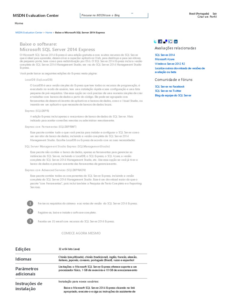 Baixe o Microsoft SQL Server 2014 Express PDF | PDF | Microsoft ...