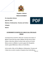 Govt Statement On Malawi's 'Black Friday'