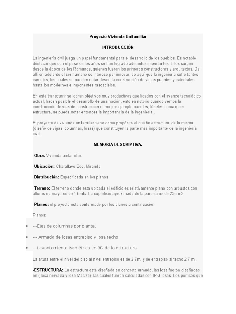 Proyecto de Vivienda Unifamiliar | PDF | Diseño arquitectonico ...