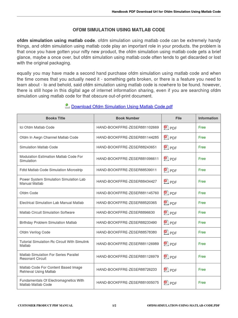 Ofdm Simulation Using Matlab Code PDF Orthogonal Frequency Division