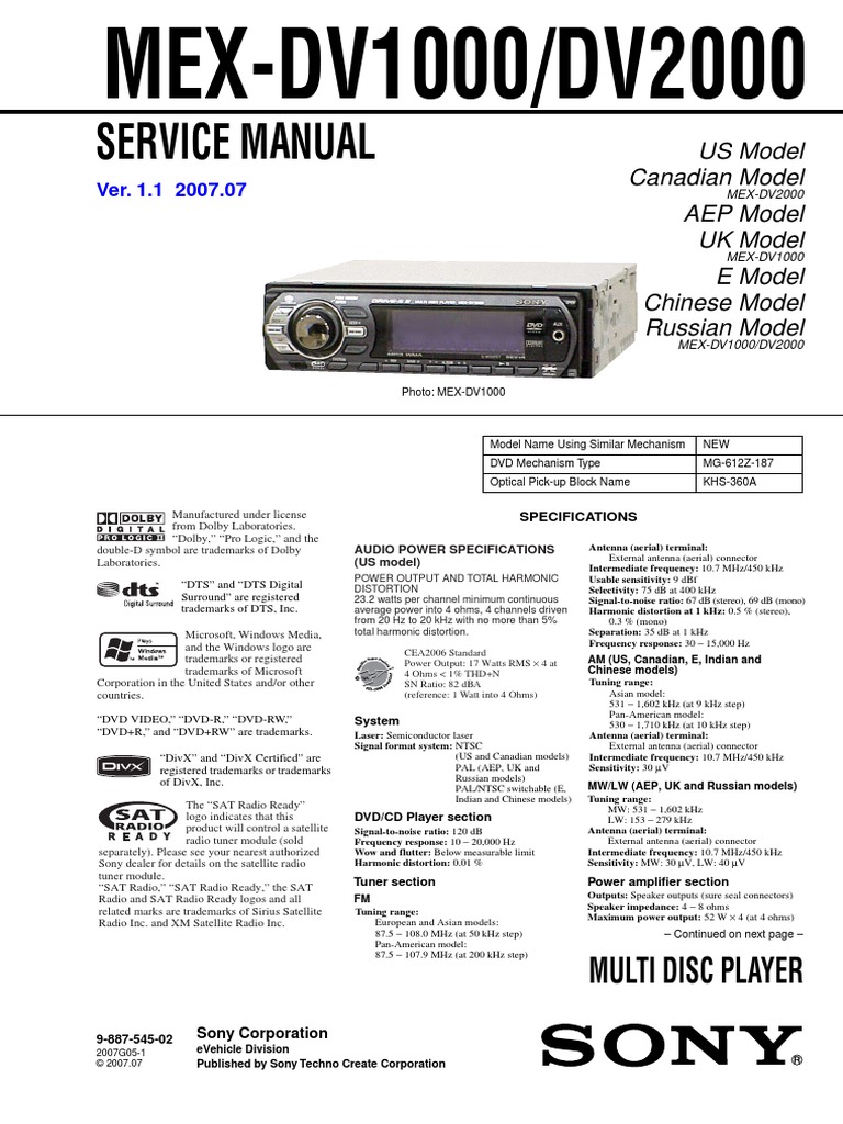 Service Manual: MEX-DV1000/DV2000 | PDF