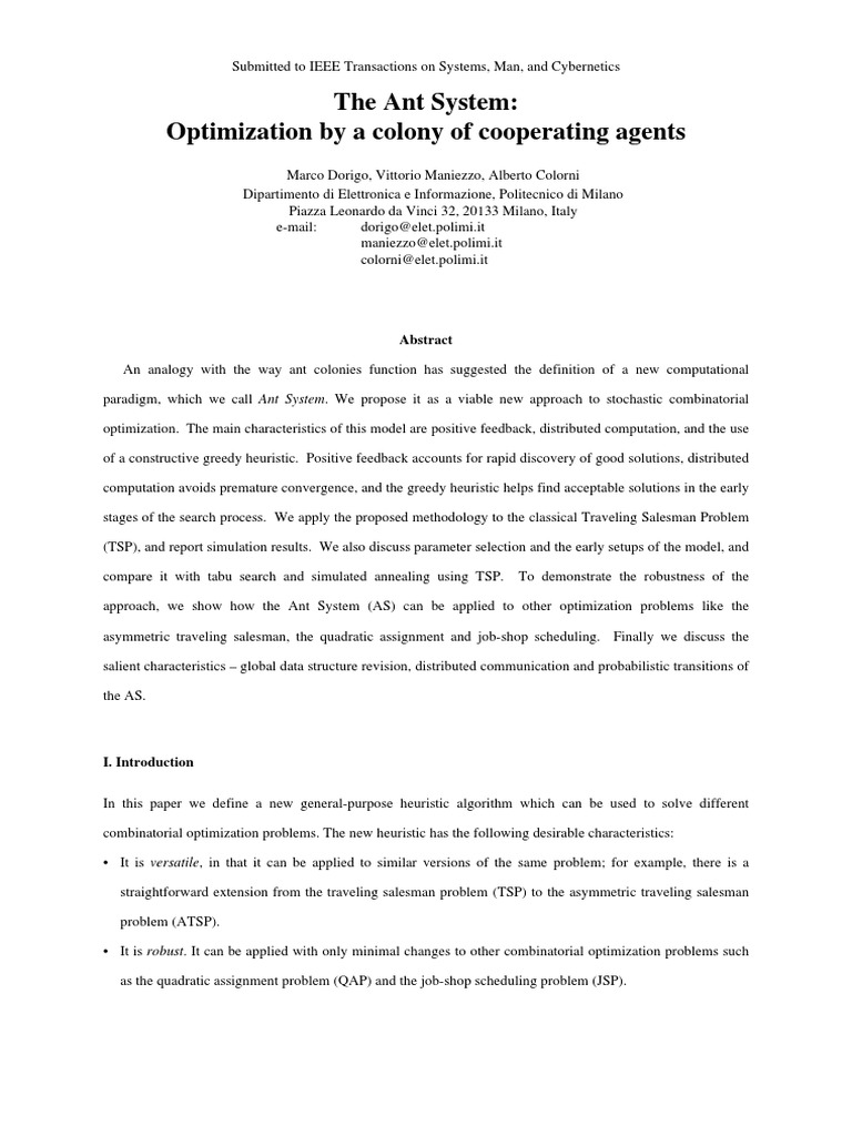 Ant System for Optimization | PDF | Mathematical Optimization ...