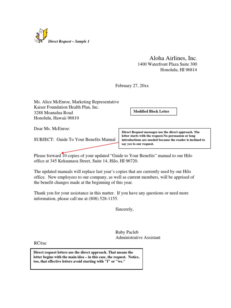 Sample Letter Of Direct Request Plan