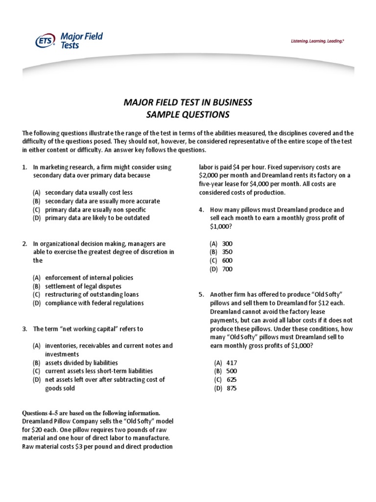 MFT Samp Questions Business | PDF | Survey Methodology | Taxes