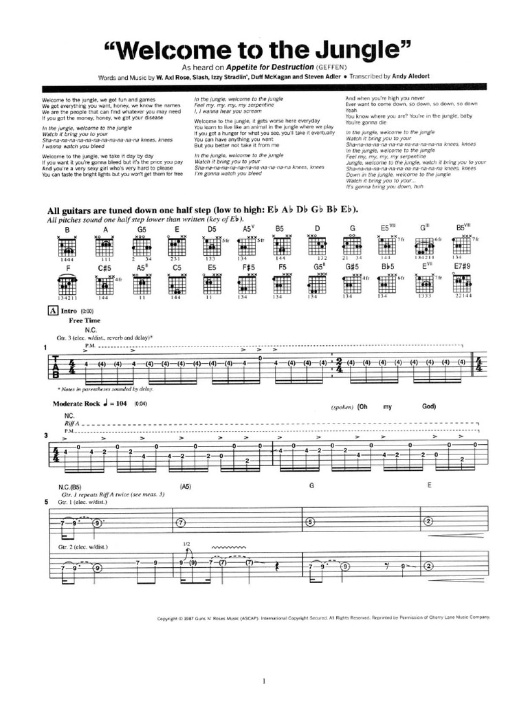 Guns Roses To The Jungle Guitar Tab PDF