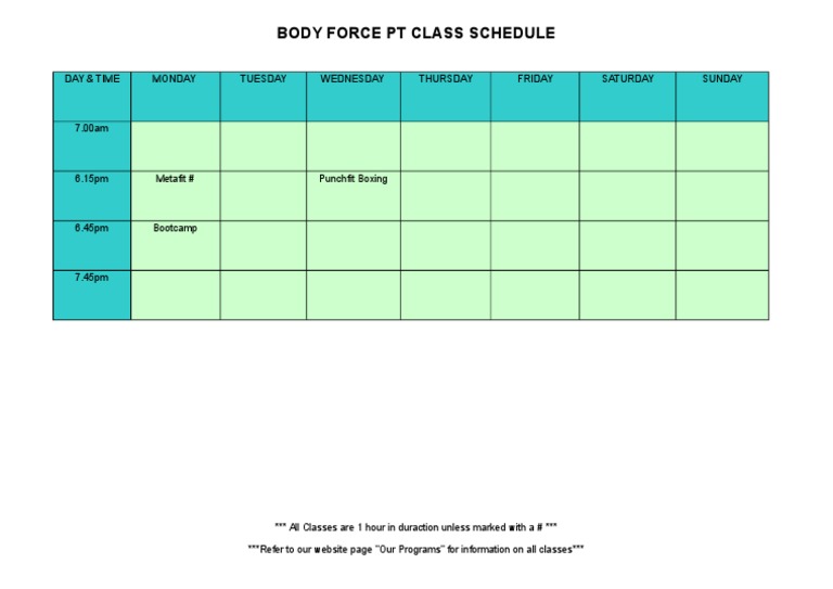 Fitness Class Schedule | PDF