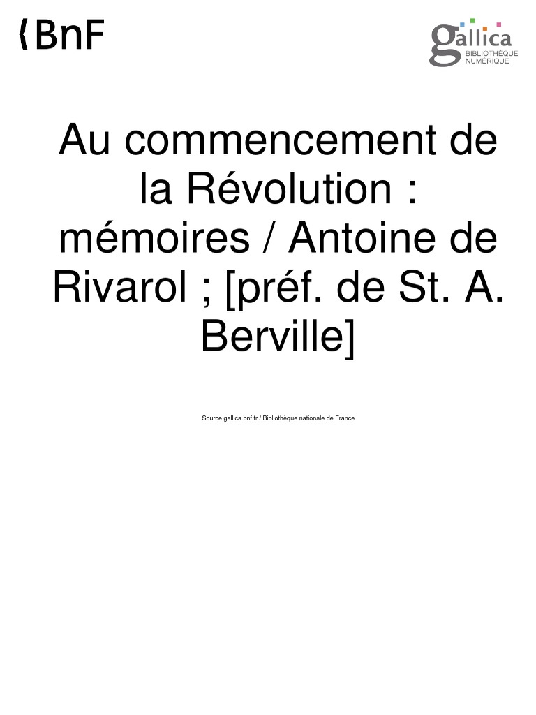 Antoine de Rivarol Memorias Sobre La Revolución N0009912