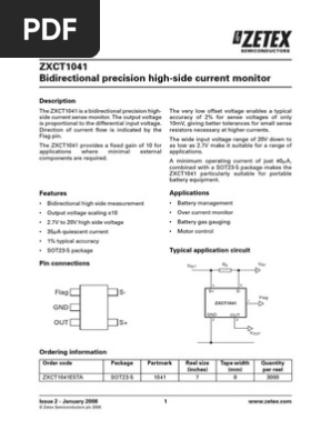 ZXCT1041 Bidirectional Precision High-Side Current Monitor