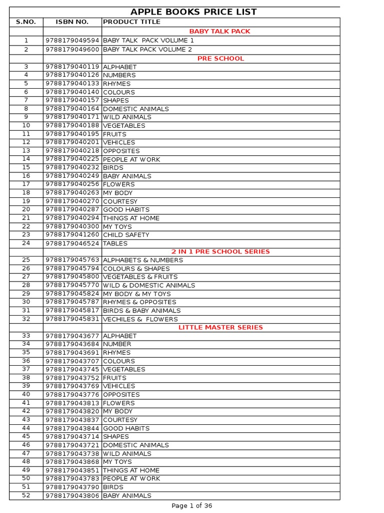 Apple Book Price - List | PDF | Fairy Tales | Color