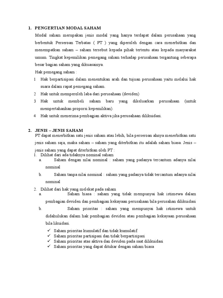Pengertian dan Jenis Modal Saham | PDF