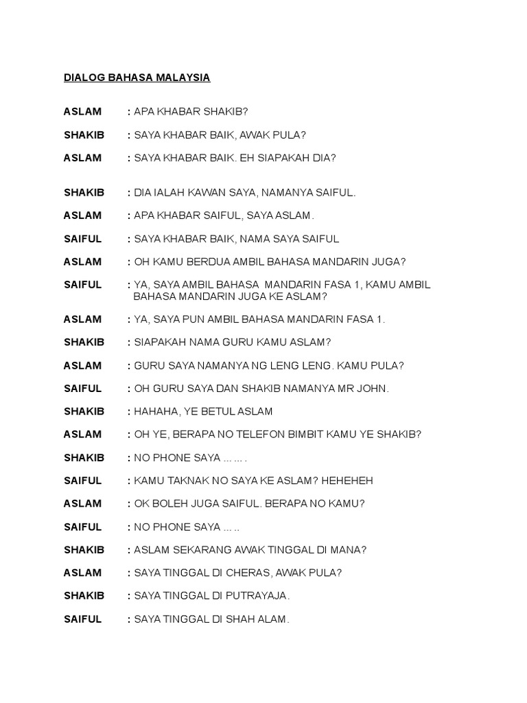 Dialog Bahasa Mandarin (Melayu) | PDF