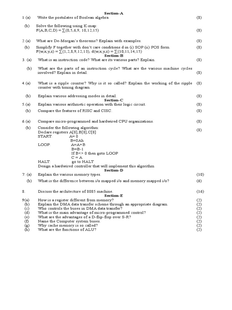 Computer System architecture question paper Instruction Set