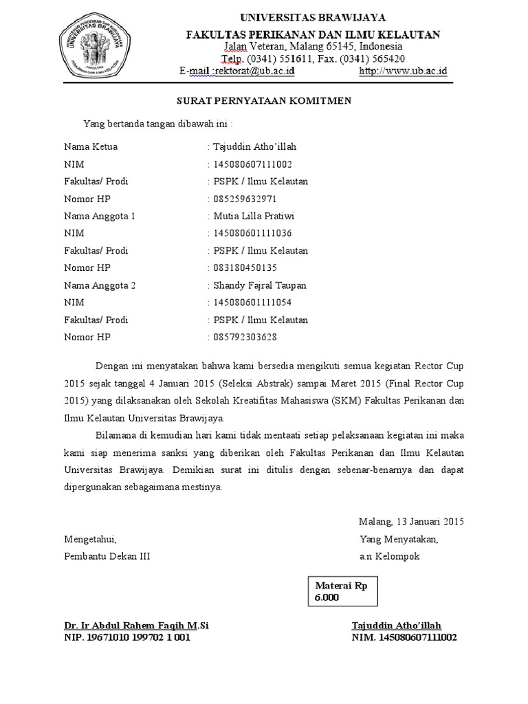 Surat Pernyataan Komitmen Surat Pernyataan Komitmen