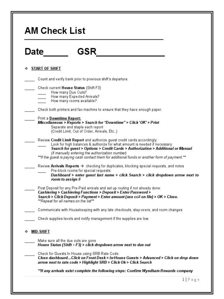 AM Checklist | PDF | Cashier | Cheque
