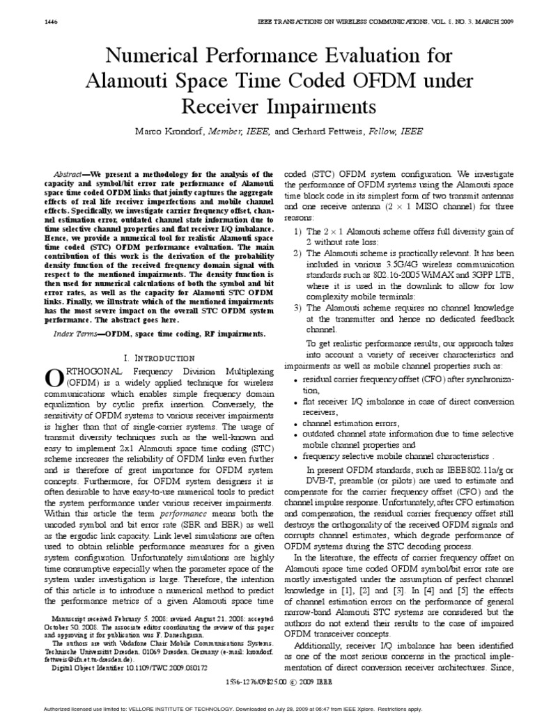 Alamouti STC OFDM Performance Analysis | PDF | Orthogonal Frequency ...