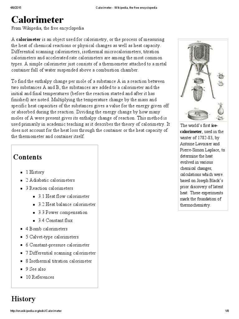 Calorimeter From Wikipedia, The Free Encyclopedia PDF Differential