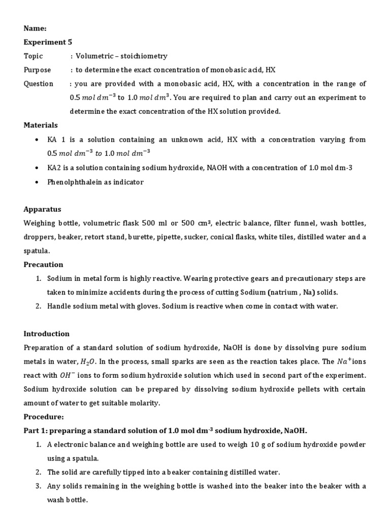 Sodium Hydroxide Titration Experiment | PDF | Sodium Hydroxide | Sodium