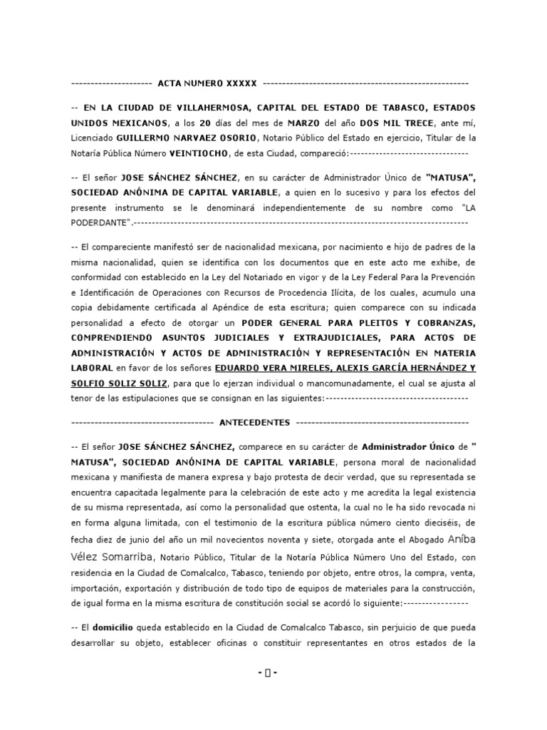 Poder notarial modelo México Derecho laboral