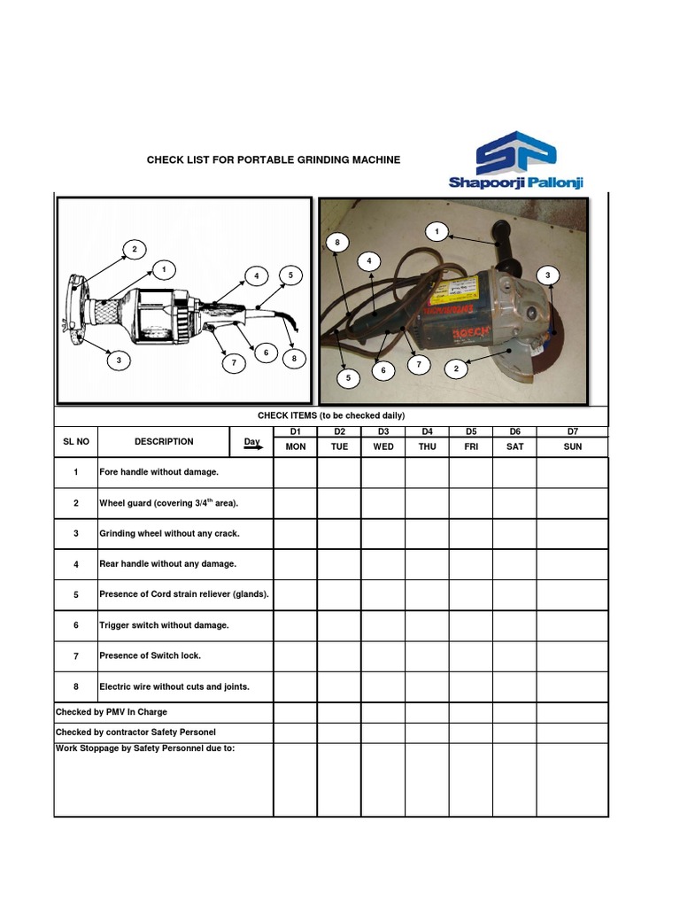 Check List For Portable Grinding Machine | PDF