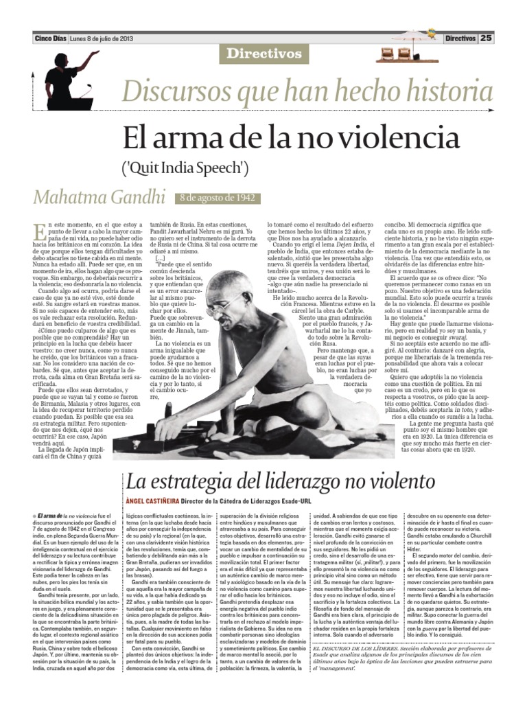 El Discurso de La No Violencia - Gandhi | PDF | Mahatma Gandhi ...