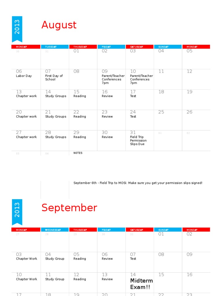 2013 School Year Study Schedule | PDF