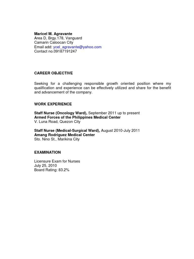 Sample Nursing Resume Pdf