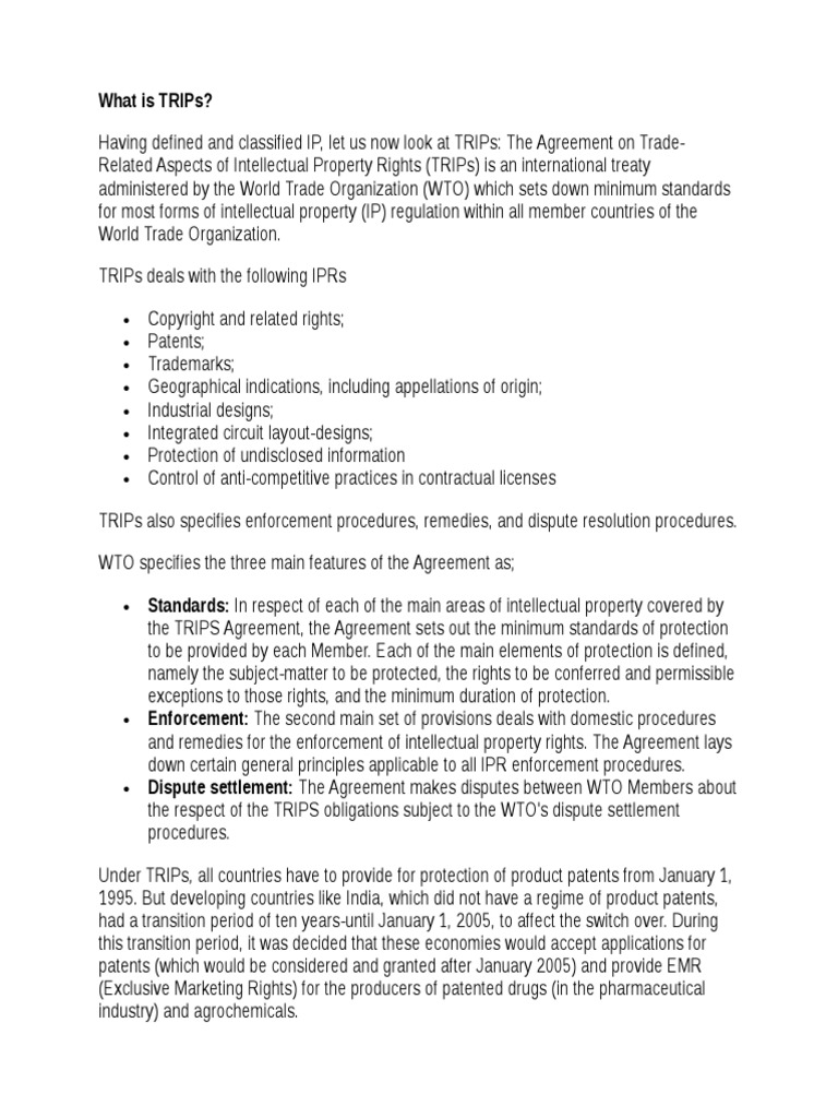 About Trips& Trims PDF World Trade Organization Trips Agreement