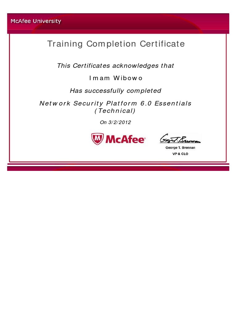 McAfee Network Security Certificate | PDF | Business | Computers