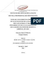 “NIVEL DE CONOCIMIENTOS SOBRE SALUD BUCAL EN DOCENTES DE LA INSTITUCIÓN EDUCATIVA PÚBLICA Nº 80823 EL INDOAMERICANO, DE LA LOCALIDAD DE RÍO SECO, DISTRITO EL PORVENIR, REGIÓN LA LIBERTAD, AÑO 2014”