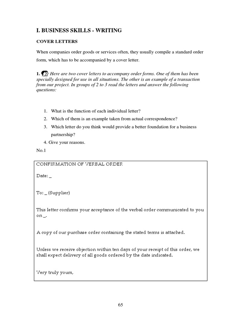 I. Business Skills Writing Cover Letters PDF Invoice Receipt
