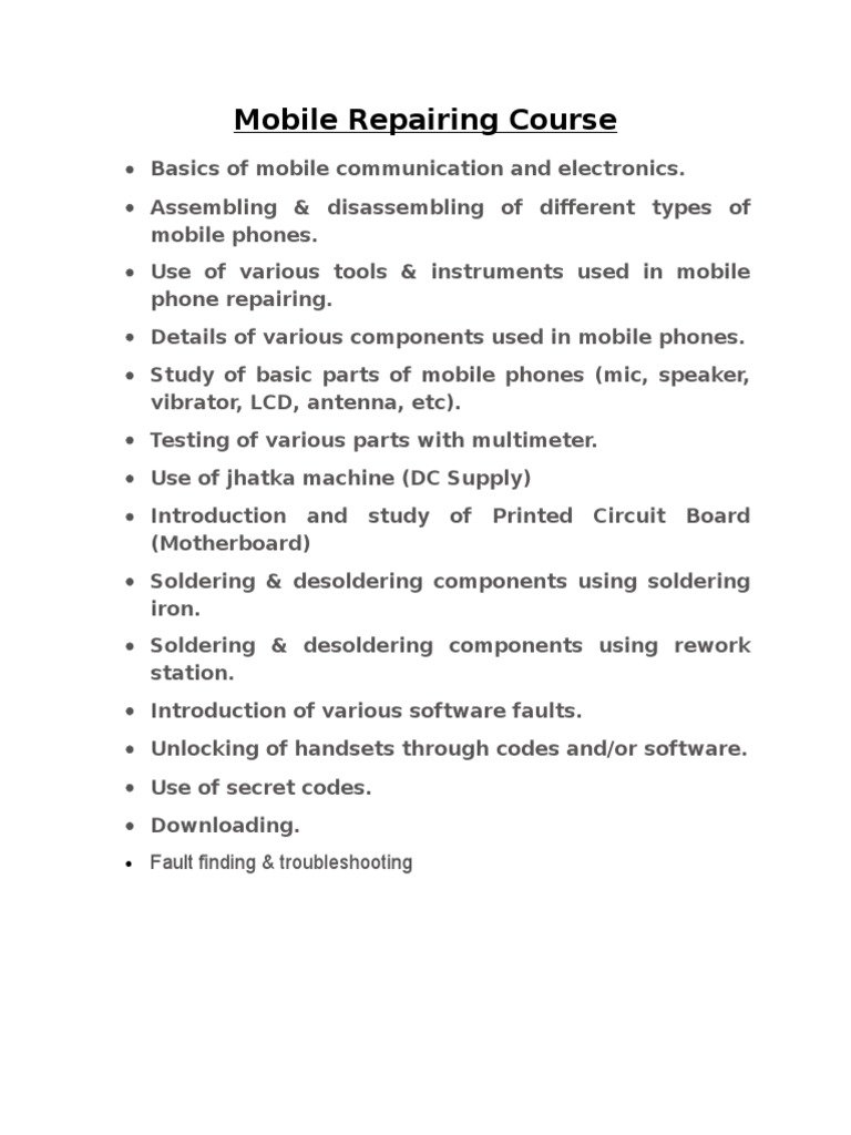 Mobile Repairing Course Guide | PDF