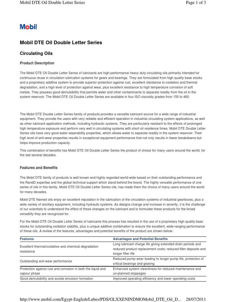 Mobil DTE Oil Double Letter Series | PDF | Lubricant | Exxon Mobil