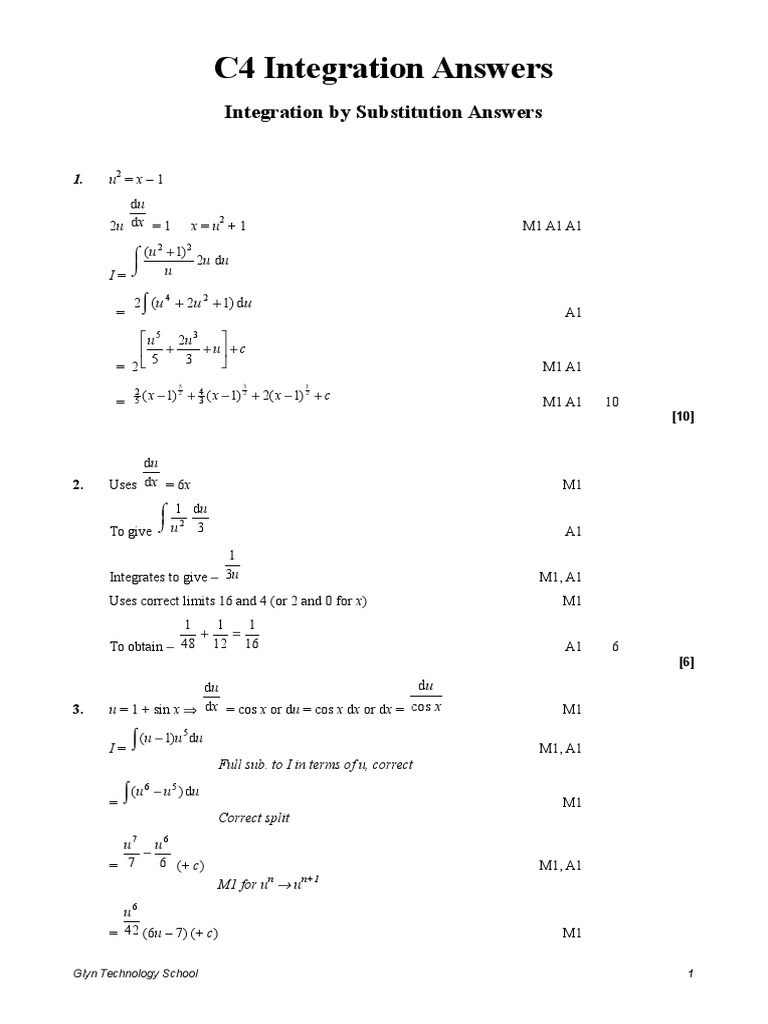 C4 Integration Answers | PDF | Algebra | Physical Quantities