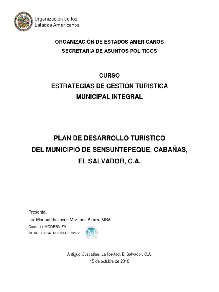 Plan de Desarrollo Turístico en Sensuntepeque | PDF | Turismo | El Salvador