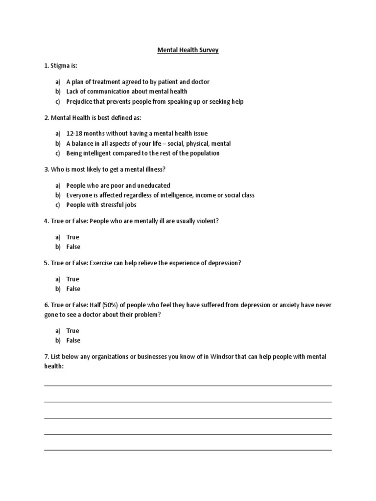 Student Mental Health Survey Results | PDF | Mental Health | Mental ...
