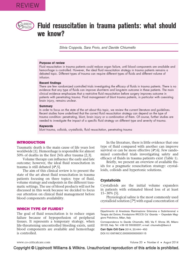 Fluid Resuscitation in Trauma Patients What Should We Know | PDF ...