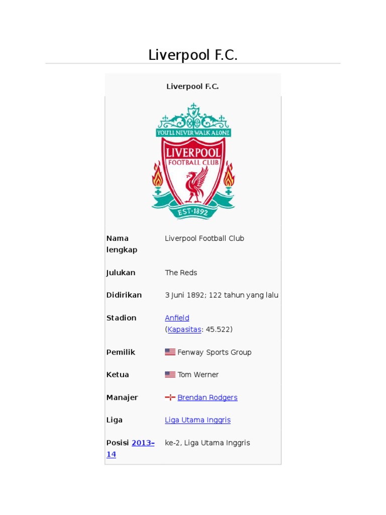 Sejarah Liverpool F.C. dan Pendirian Klub | PDF