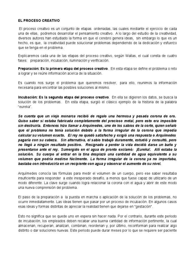Fases del Proceso Creativo según Wallas | PDF | Intuición | Creatividad