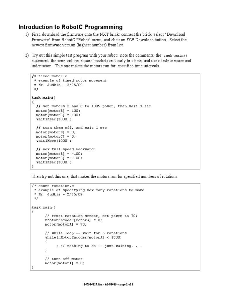 Robot C Intro | PDF image.