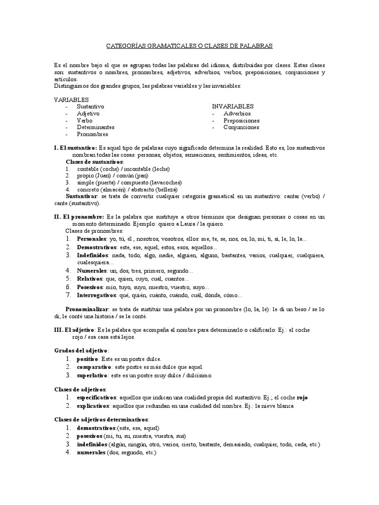 Categorias Gramaticales Pdf Sustantivo Adjetivo